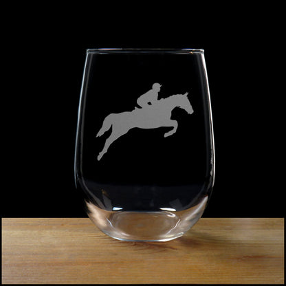 Horse and Rider Stemless Wine Glass - Copyright Hues in Glass