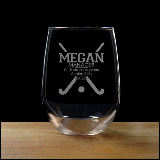 Field Hockey Manager 17oz Engraved Stemless Wine Glass - Deeply Etched  Glass - Personalized Gift - Free Personalization