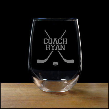 Hockey Player Stemless Wine Glass - Copyright Hues in Glass