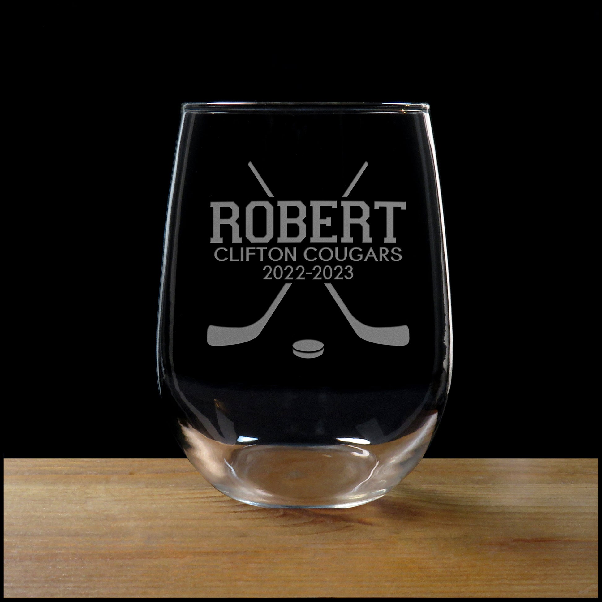 Hockey Player Stemless Wine Glass - Copyright Hues in Glass