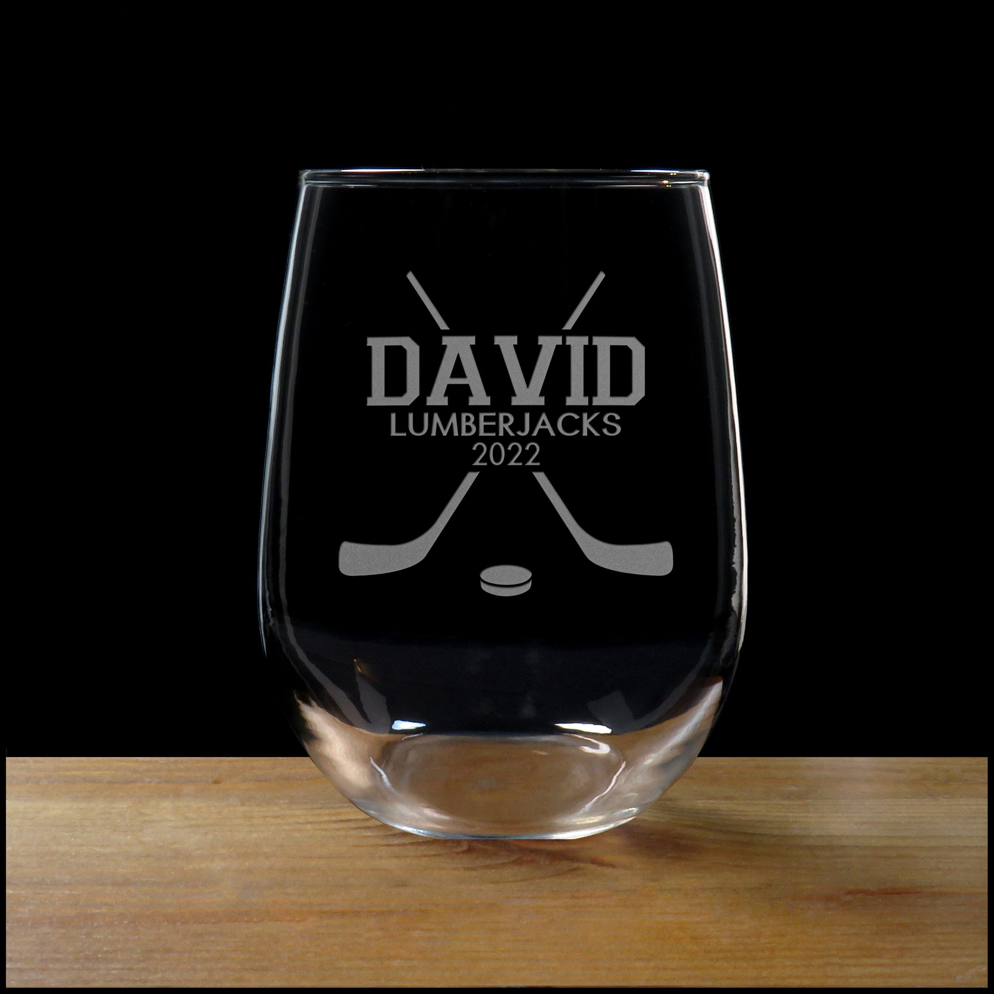 Hockey Player Stemless Wine Glass - Copyright Hues in Glass