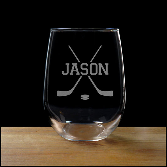 Hockey Player Stemless Wine Glass - Copyright Hues in Glass