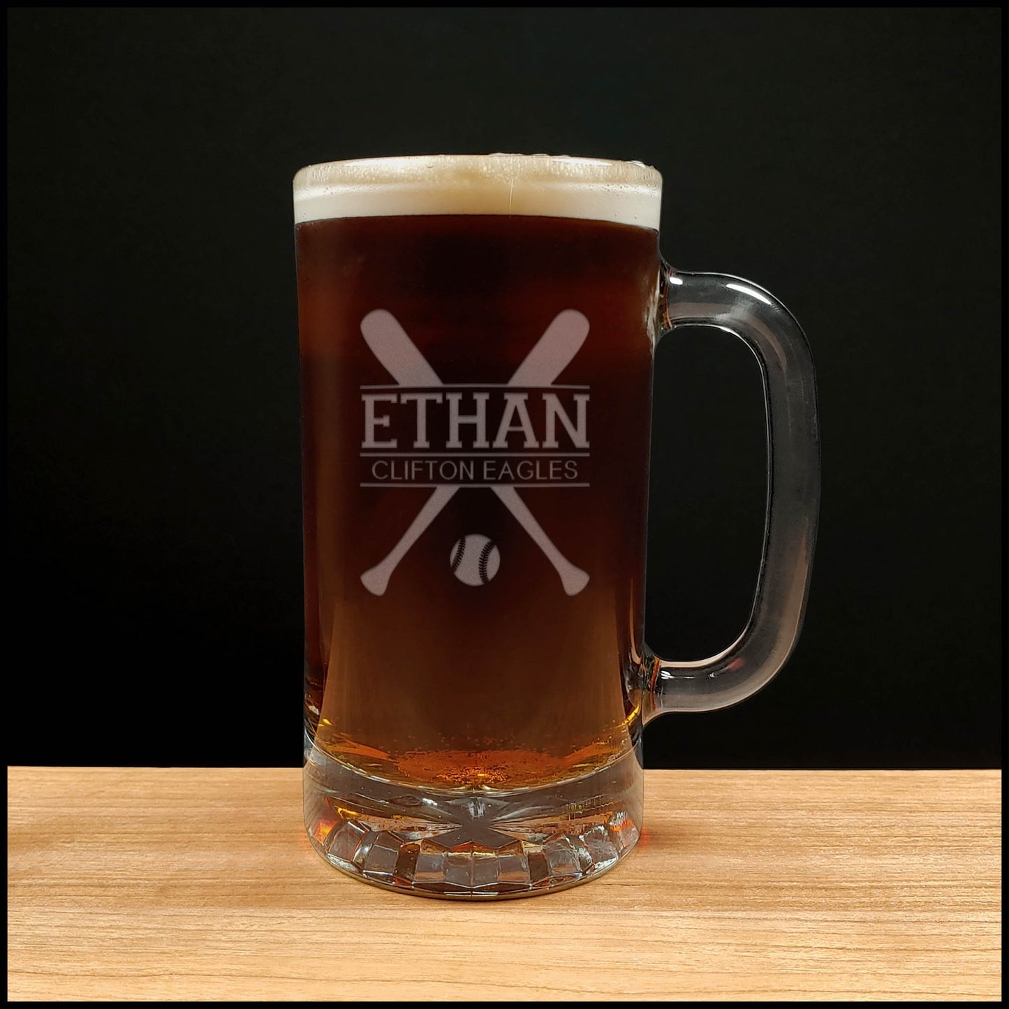 Softball Beer Mug with Team Name- Copyright Hues in Glass