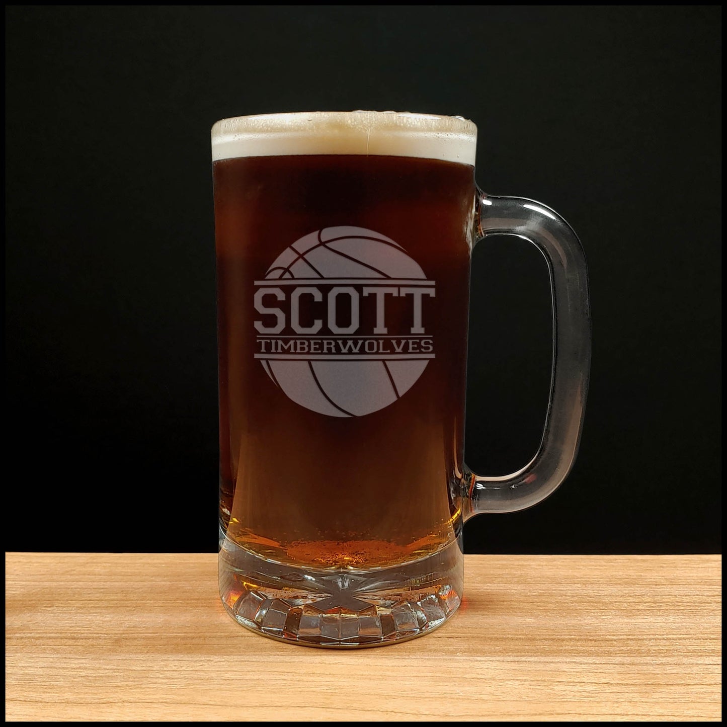 Basketball Player Beer Mug with Team Name - Copyright Hues in Glass