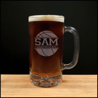 Basketball Player Beer Mug with Team Name - Copyright Hues in Glass