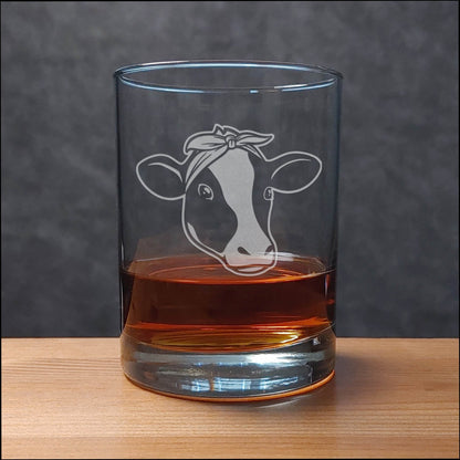 Cow Face with Bandana 13 oz Whisky Glass - Copyright Hues in Glass